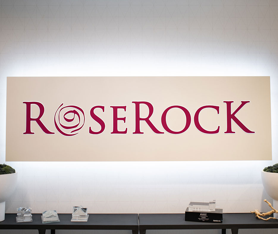 RoseRock logo sign on wall